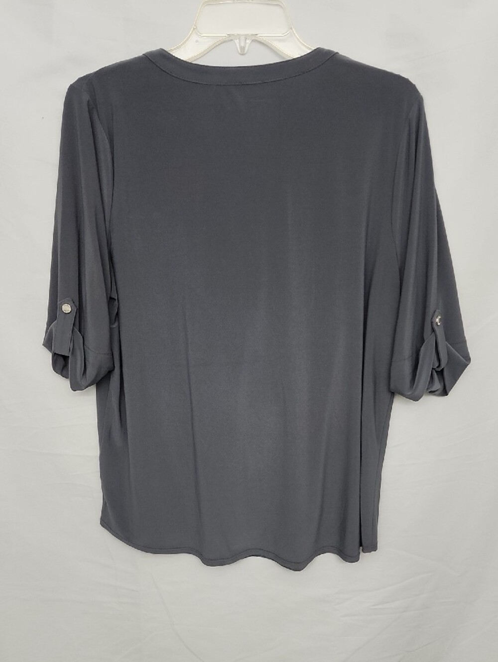 Anne Klein Charcoal Gray Zip-Front Roll-Tab Blouse - Picture 4 of 10